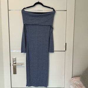 Off-Shoulder Midi Dress in Slate Blue